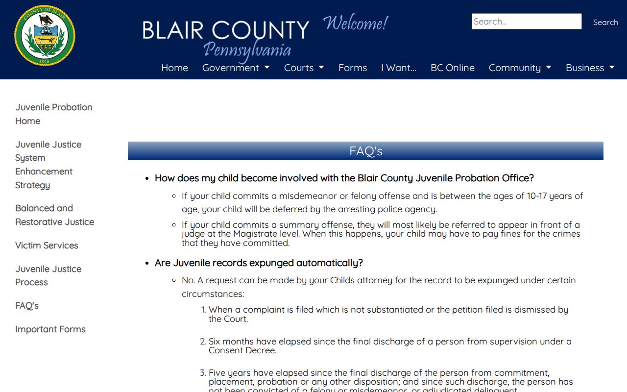 Blair County juvenile expungement rules affecting released mugshots