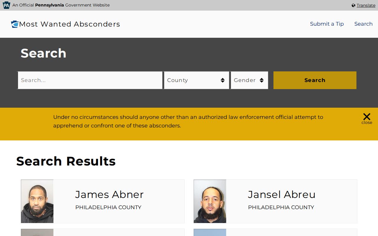 Blair County parole and probation state absconder search